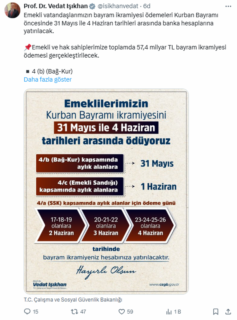 Kurban Bayramı İkramiyeleri
